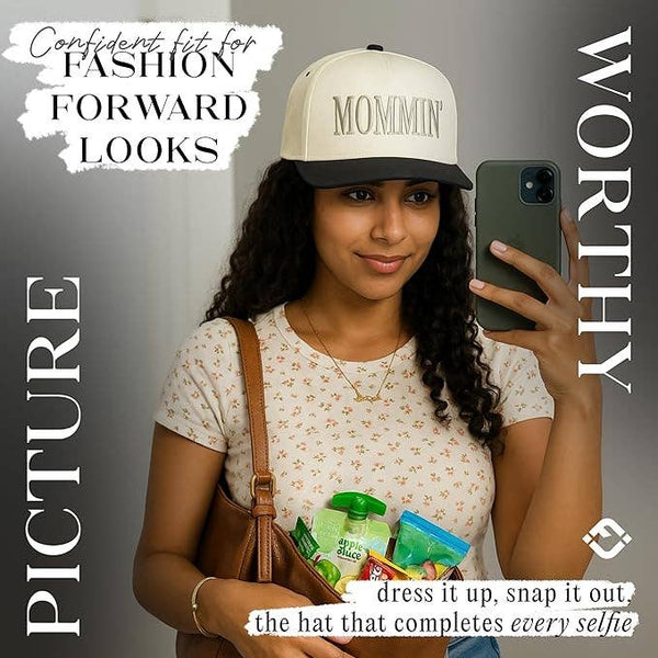 Two Tone Cap -  Mommin' - Black/Beige