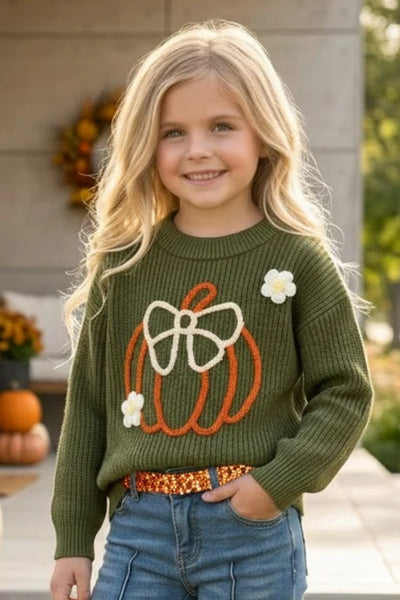 Bow Pumpkin Embroidered Sweater
