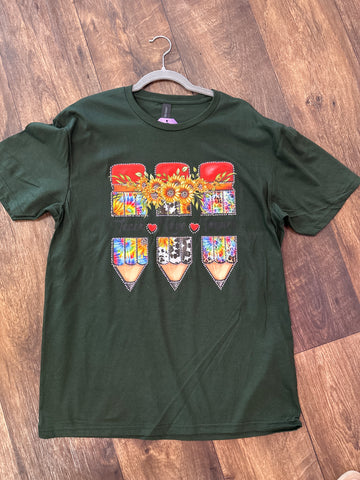 Teach Love Inspire Pencil Hunter Green Tee