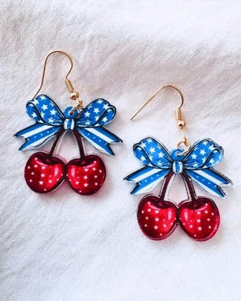 Stars & Stripes Cherry Bow Earrings