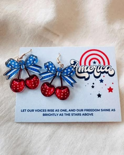 Stars & Stripes Cherry Bow Earrings