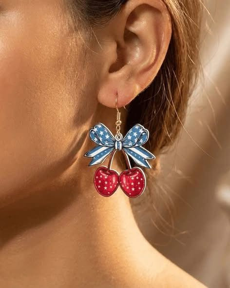 Stars & Stripes Cherry Bow Earrings