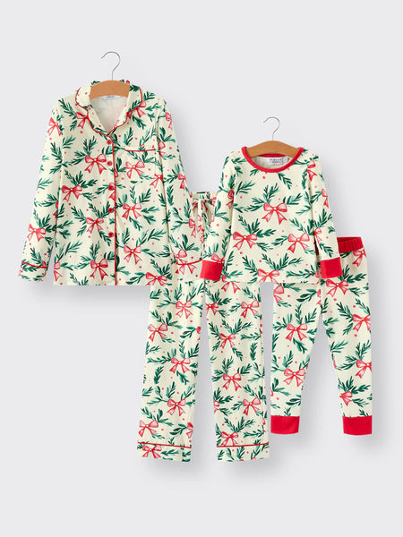 Mommy & Me Holly Bow PJ Set (Kids)
