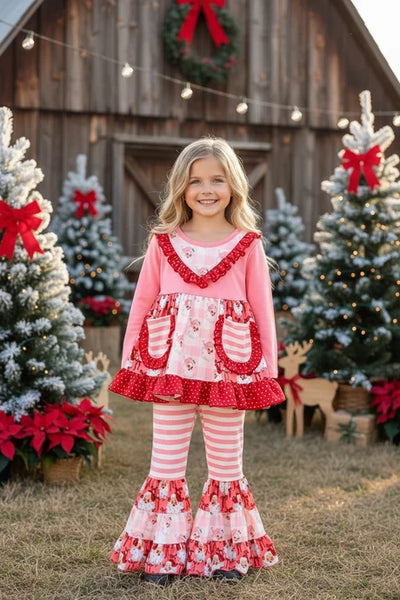 Santa Bow Striped Bells Set
