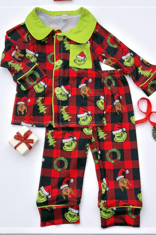 Plaid Grinch PJ Set