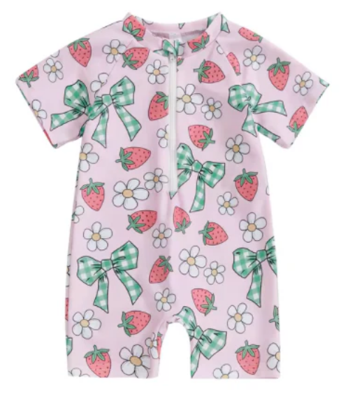 Gingham Bow Strawberry Rashguard