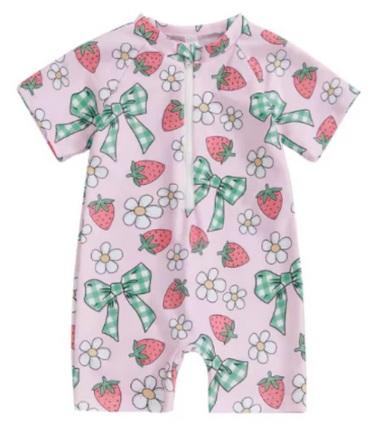 Gingham Bow Strawberry Rashguard