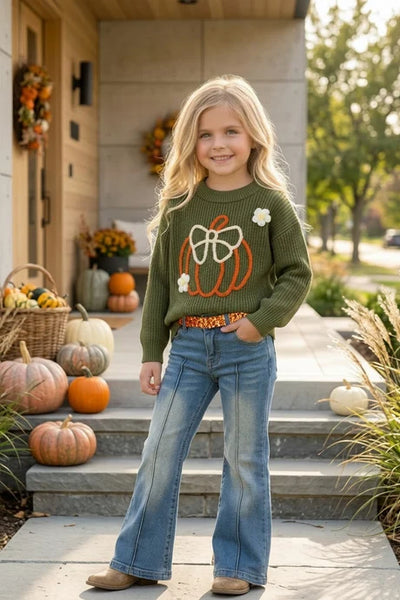 Bow Pumpkin Embroidered Sweater