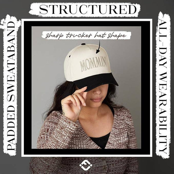 Two Tone Cap -  Mommin' - Black/Beige
