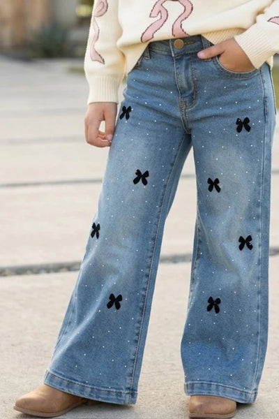 Rhinestones & Bows Denim Pants