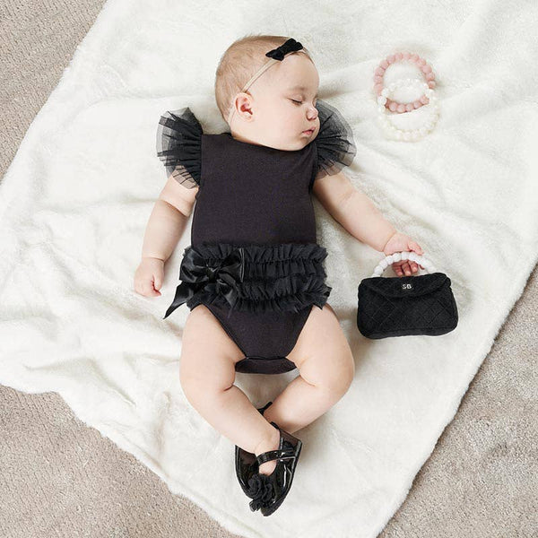 Black Ruffled Bow Onesie