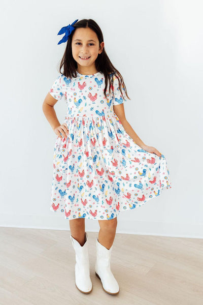 Rainbow Roosters Twirl Dress