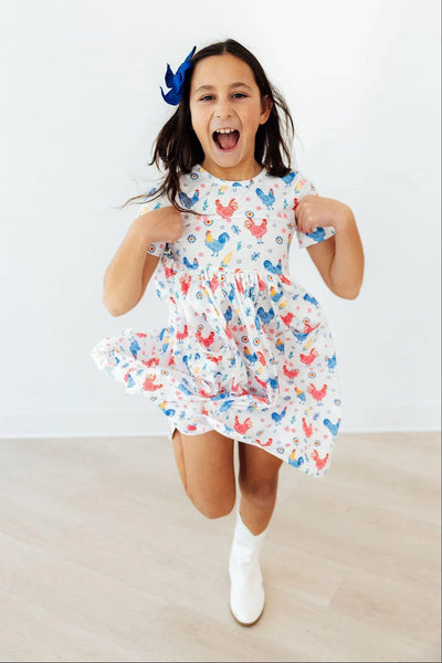 Rainbow Roosters Twirl Dress