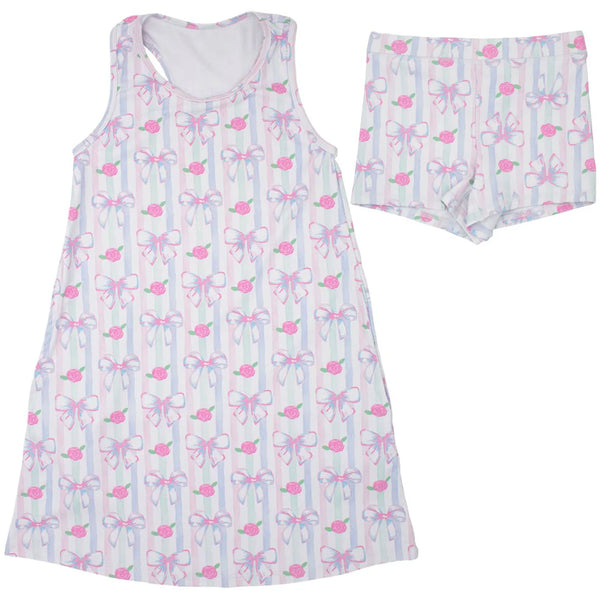 Izzy Watercolor Bows Tennis Dress & Shorts Set
