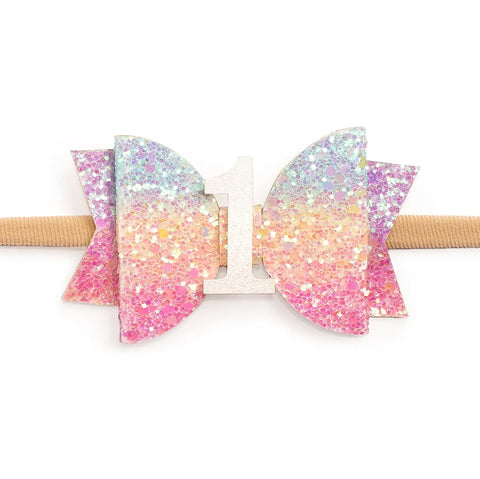 1st Birthday Pastel Rainbow Bow Headband