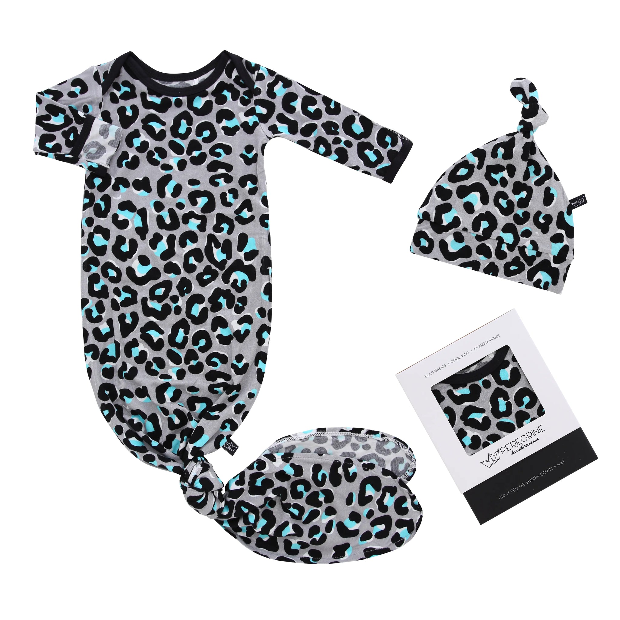 Mod Leopard Bamboo Knotted Newborn Gown and Hat