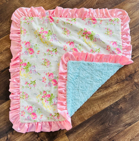Pink Teal Floral Blanket