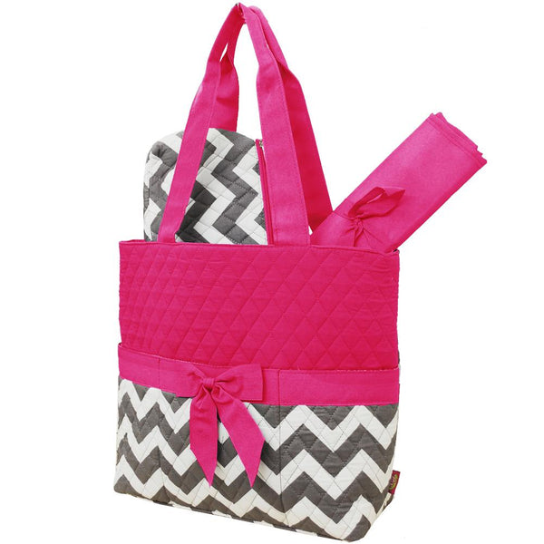 Grey Chevron Quilted Diaper Bag 3pcs