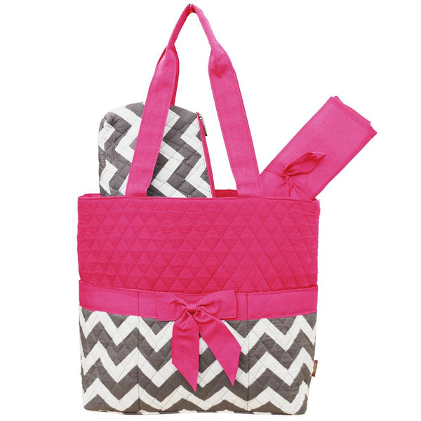 Grey Chevron Quilted Diaper Bag 3pcs