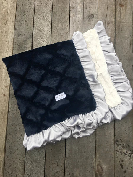 Navy Lux Blanket w/Gray Trim