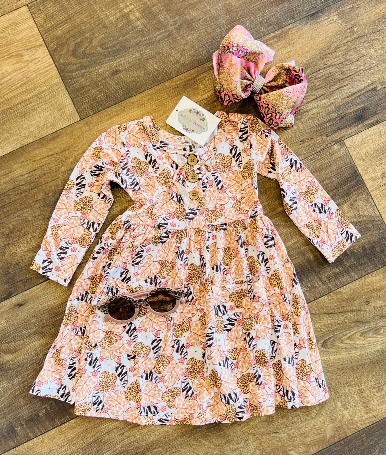 Safari Leaves Pocket Twirl Dress
